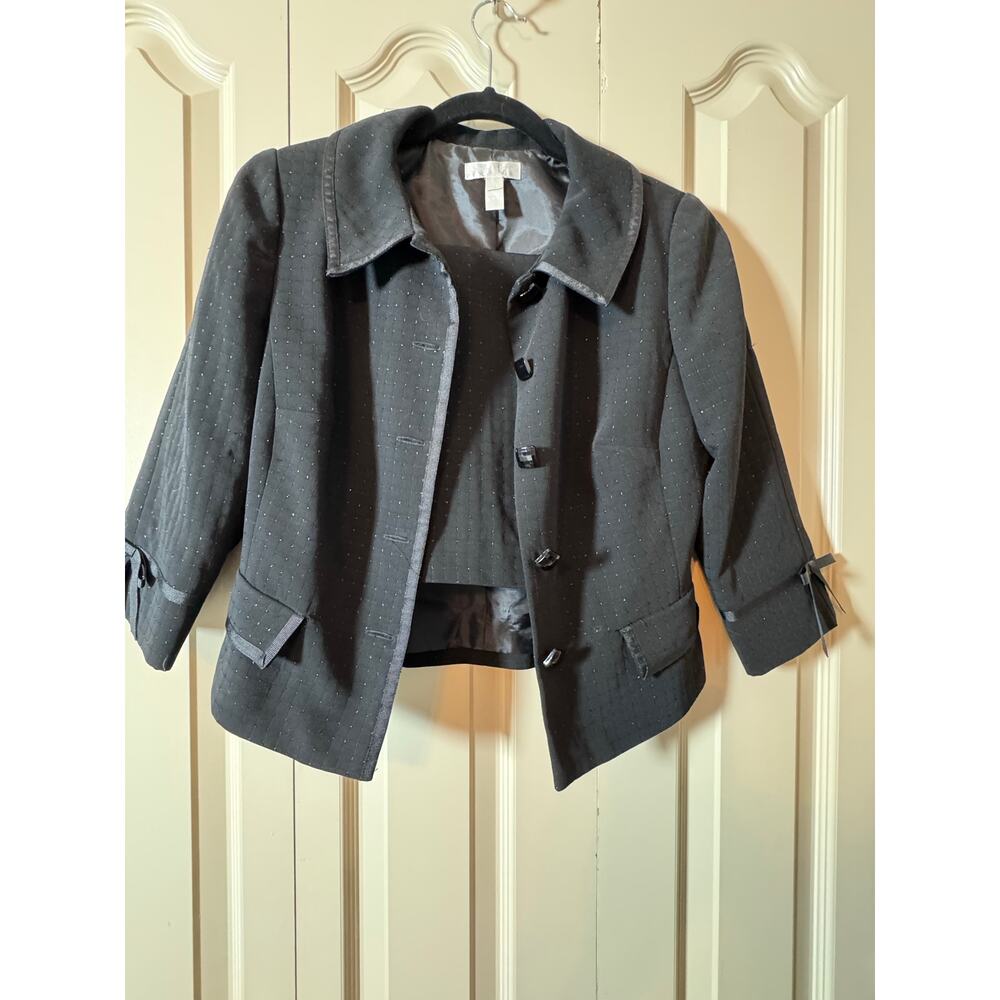 London Times skirt suit, black and metallic thread size 4